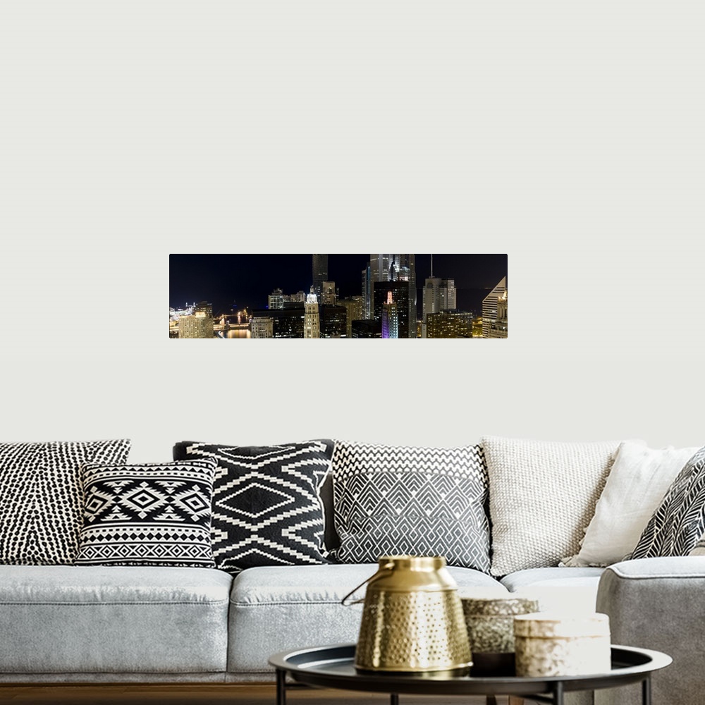 A bohemian room featuring Aerial view of Lakeshore East and River East section of downtown district, Chicago, Illinois,