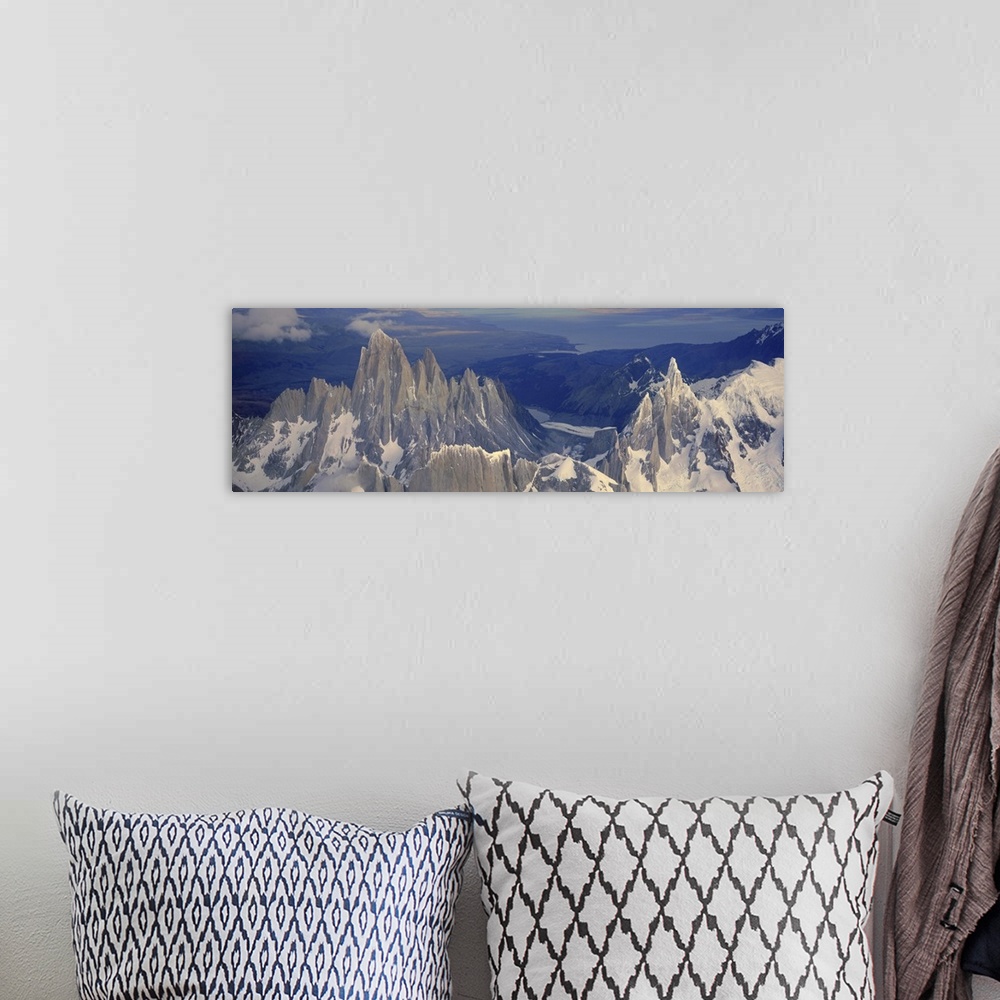 A bohemian room featuring Panoramic aerial view at 3400 meters of Mount Fitzroy, Cerro Torre Range and Andes Mountains, Pat...