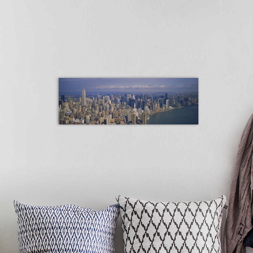 A bohemian room featuring Aerial view of skyscrapers on the waterfront, Manhattan, New York City, New York State