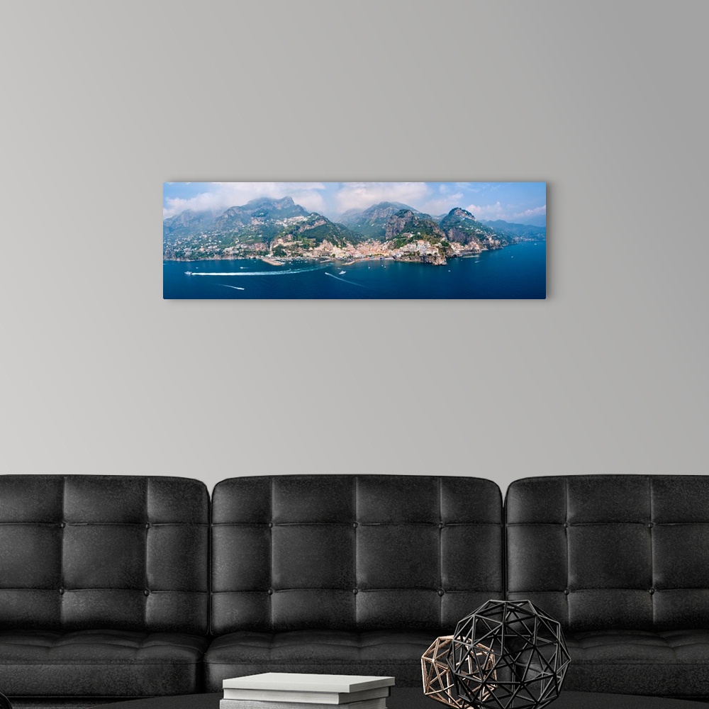 A modern room featuring Aerial view of towns Amalfi Atrani Amalfi Coast Salerno Campania Italy