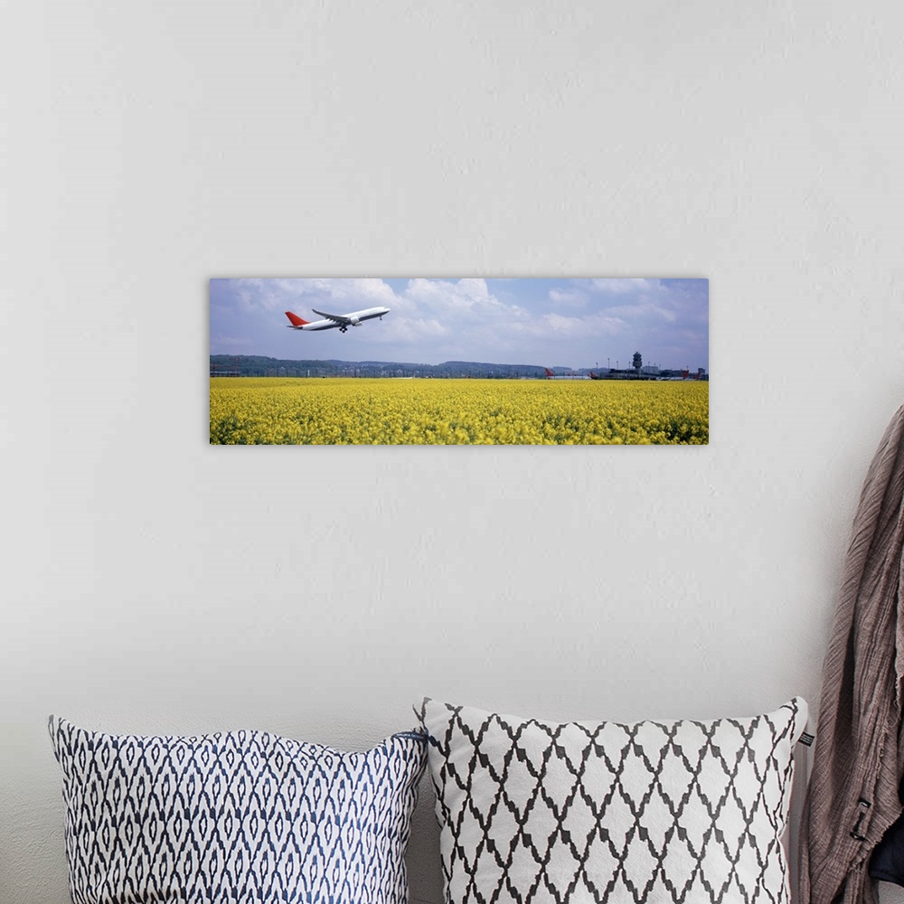 A bohemian room featuring Airplane taking off, Zurich Airport, Kloten, Zurich, Switzerland