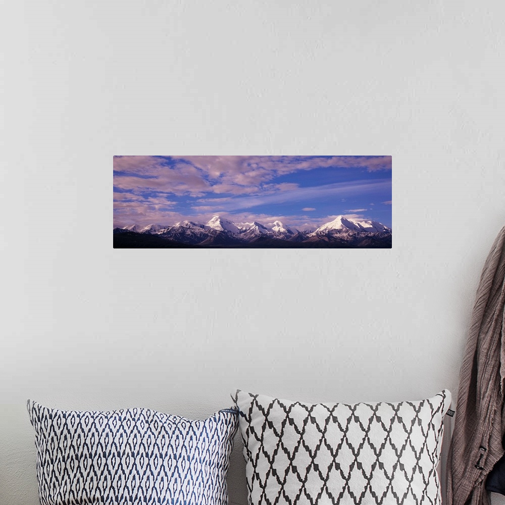 A bohemian room featuring Alaska, Denali National Park, Mt Mather & Mt Brooks, Panoramic view of snow covered peaks