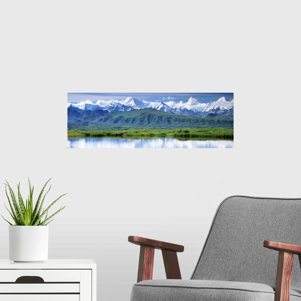 A modern room featuring Alaska Range Denali National Park AK