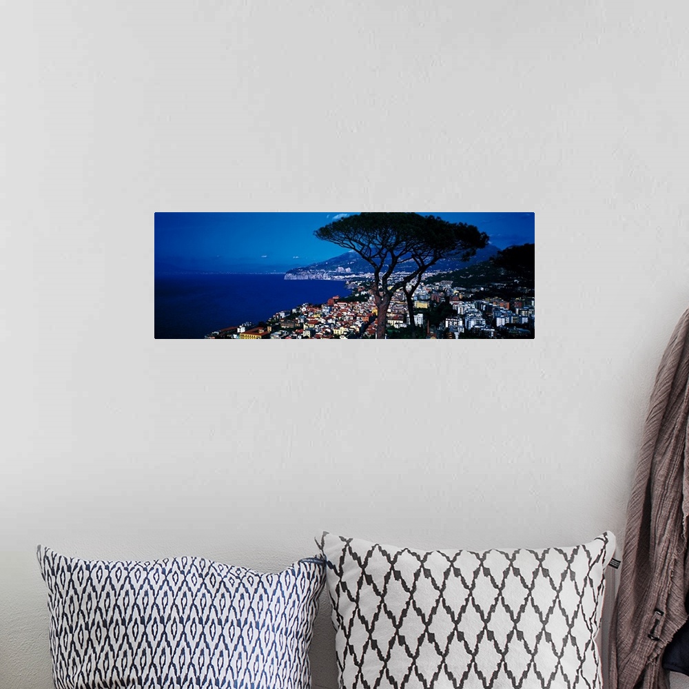 A bohemian room featuring View from above of the city along the shore of the Amalfi coast in Positano, Italy.
