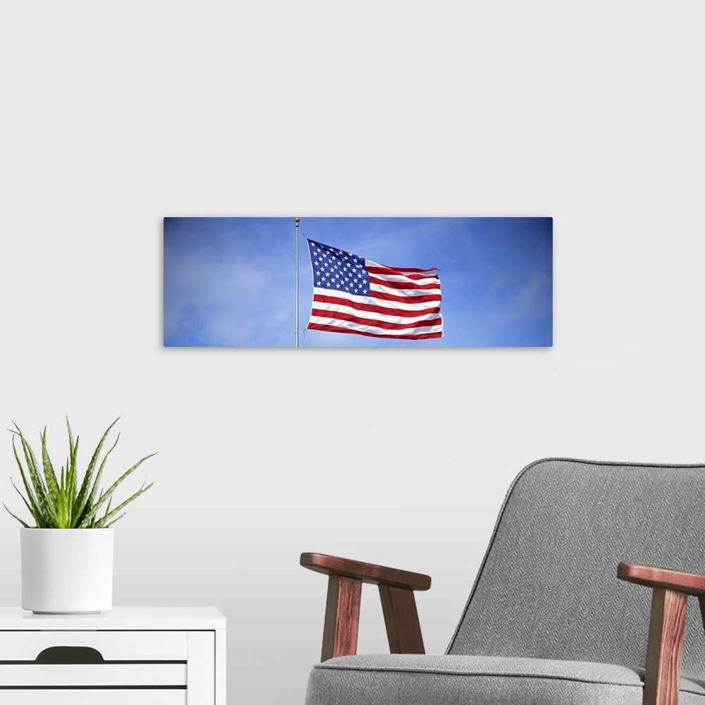 A modern room featuring American Flag Flying