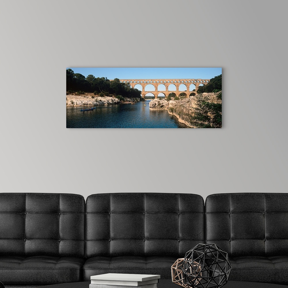A modern room featuring Aqueduct across a river, Pont Du Gard, Nimes, Gard, Languedoc Rousillon, France