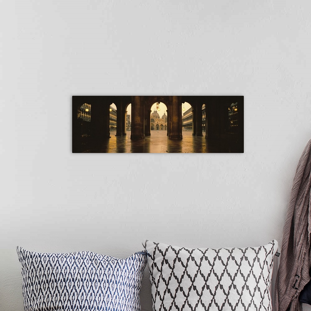 A bohemian room featuring Panoramic photograph taken of St. Marks Square in Venice looking through stone arches and into th...
