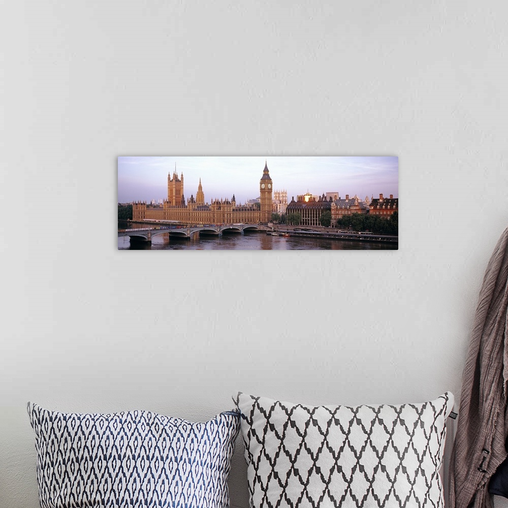 A bohemian room featuring Sunset, Houses of Parliament, Westminster, London, England