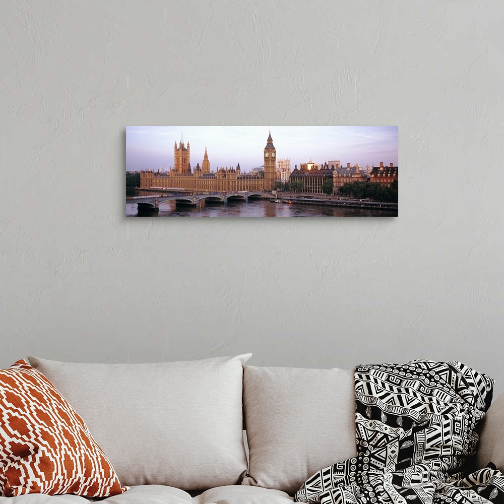 A bohemian room featuring Sunset, Houses of Parliament, Westminster, London, England