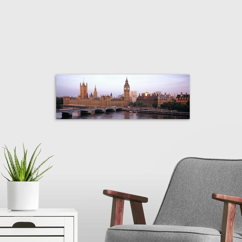 A modern room featuring Sunset, Houses of Parliament, Westminster, London, England