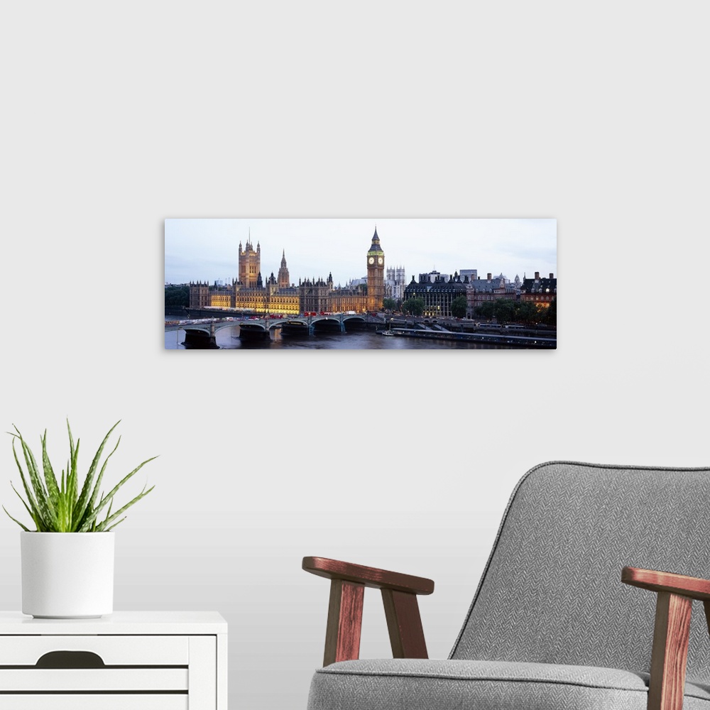 A modern room featuring Arch bridge across a river, Westminster Bridge, Big Ben, Houses Of Parliament, Westminster, Londo...
