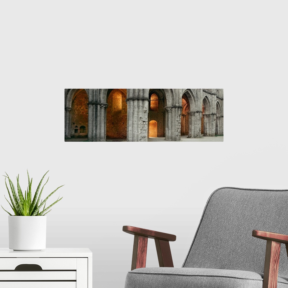 A modern room featuring Arch in an abbey, San Galgano, Tuscany, Italy