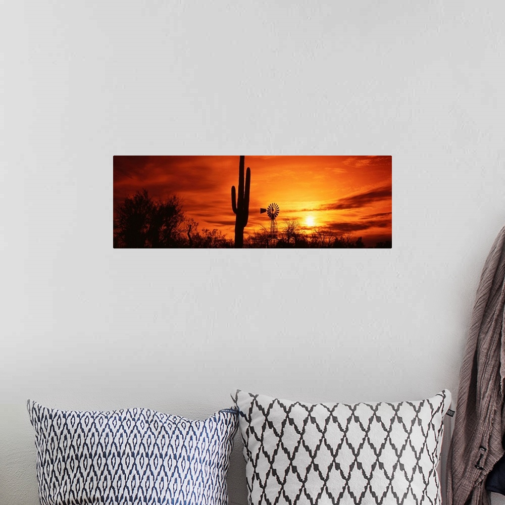 A bohemian room featuring Panoramic photograph displays the sun heading towards the horizon and spreading its remaining lig...