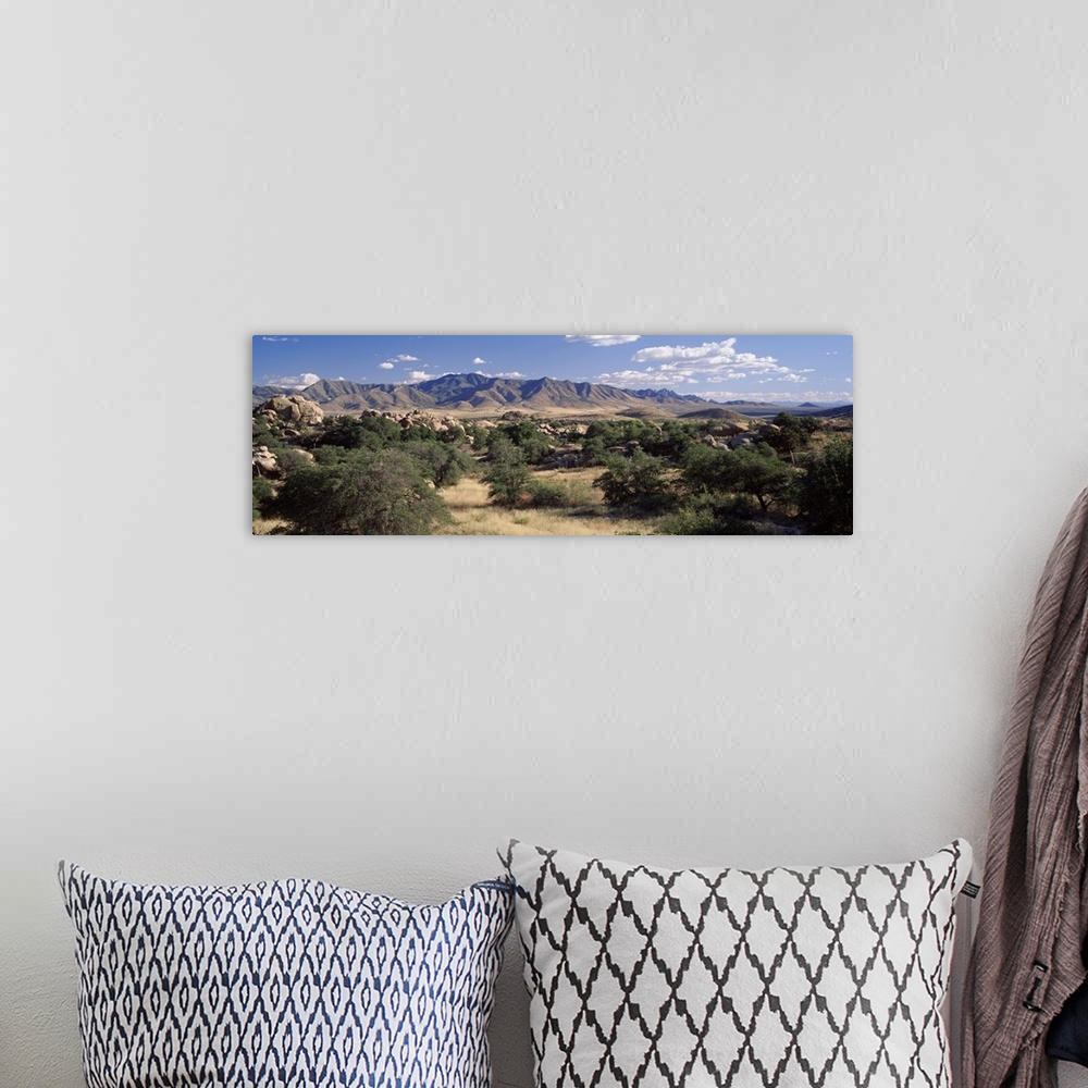 A bohemian room featuring Arizona, Texas Valley, Dragoon Mountains, Clouded sky over arid landscape