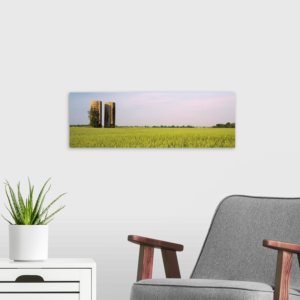 A modern room featuring Arkansas, View of grain silos in a field