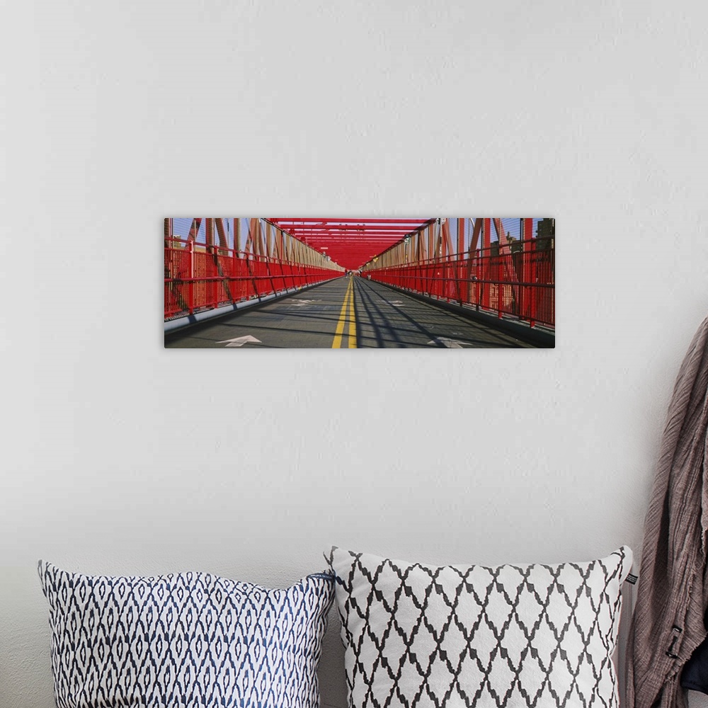 A bohemian room featuring Arrow signs on a bridge, Williamsburg Bridge, New York City, New York State