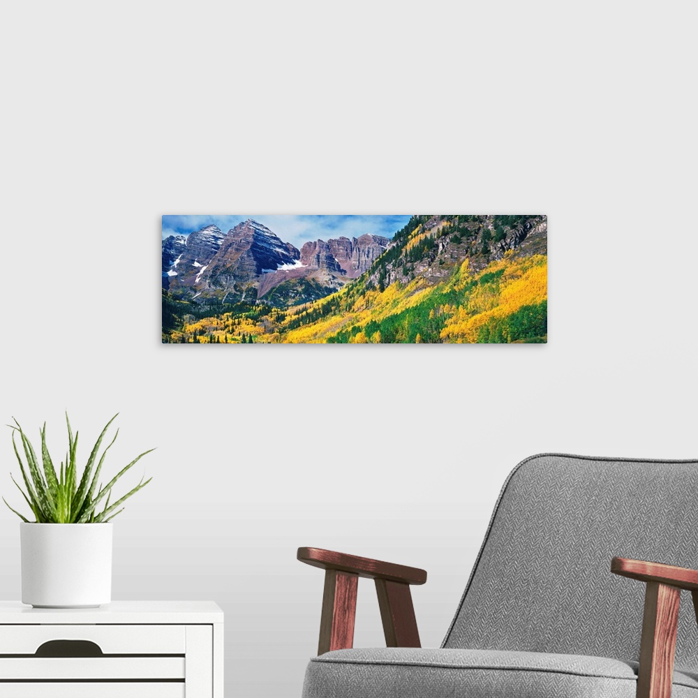 A modern room featuring Aspen trees in autumn with Maroon Bells, Elk Mountains, Pitkin County, Colorado