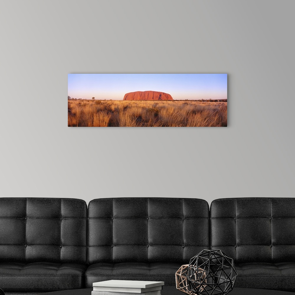 A modern room featuring Panoramic image of a famous geological formation in Australia.