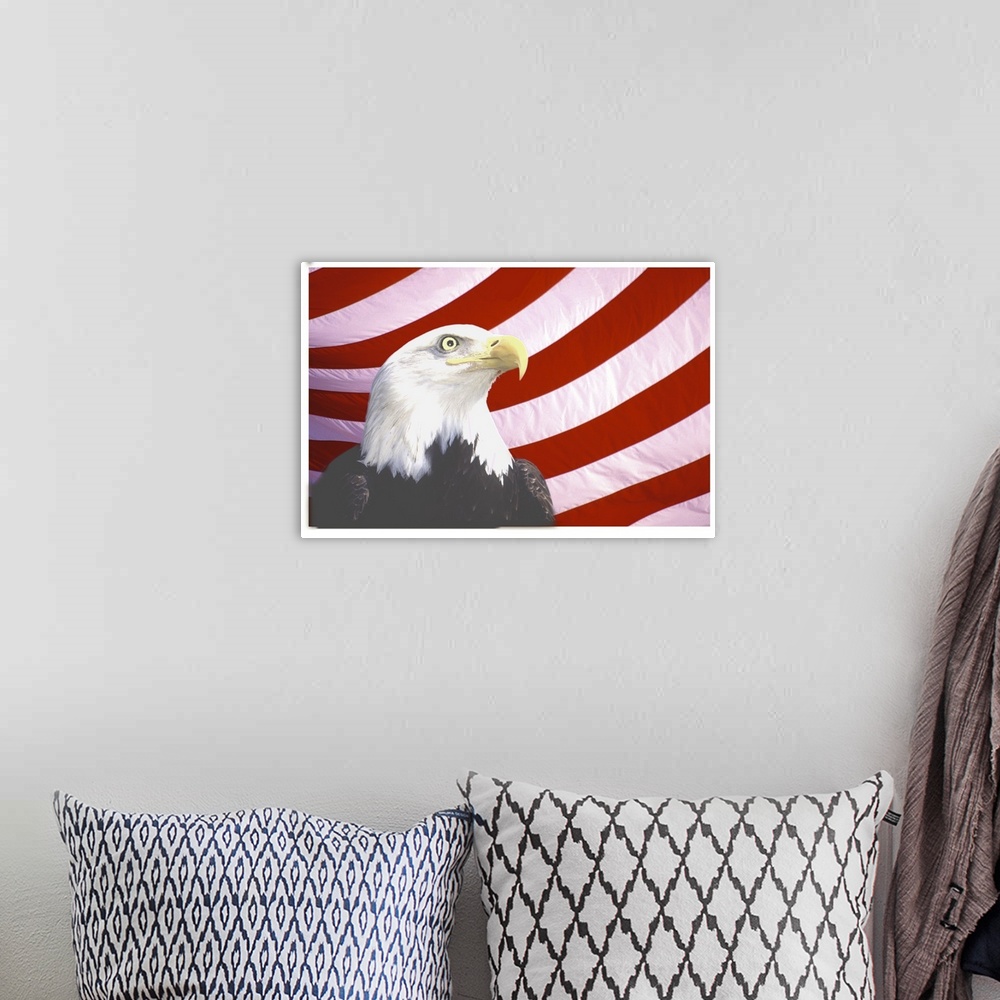 A bohemian room featuring Bald Eagle on Flag