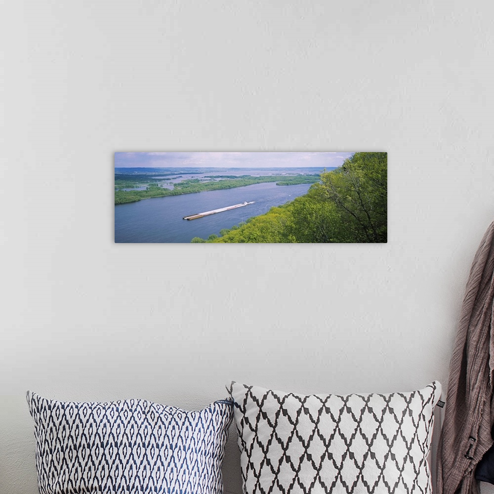 A bohemian room featuring Barge in a river, Mississippi River, Upper Mississippi River National Wildlife And Fish Refuge, P...