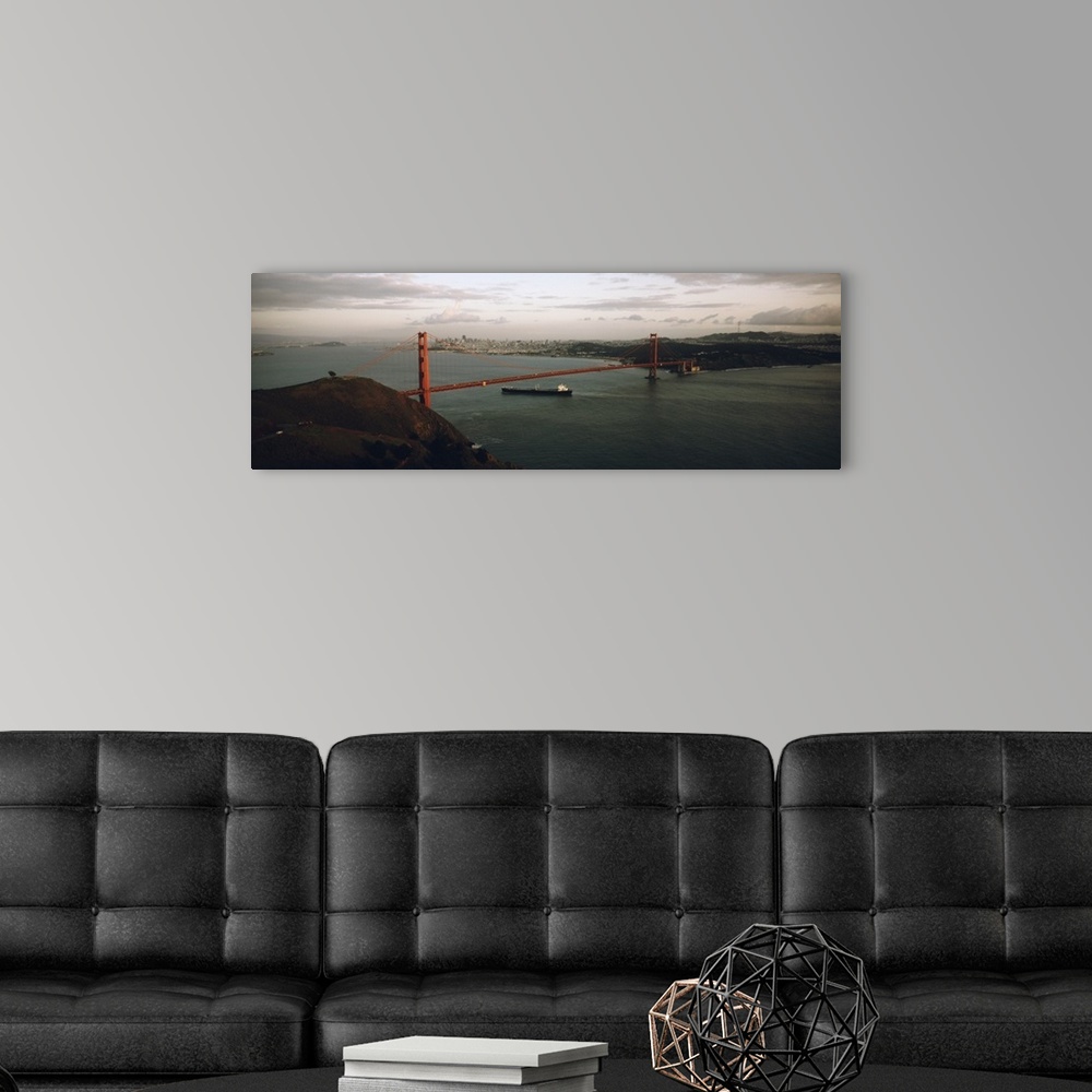 A modern room featuring Barge passing under a bridge, Golden Gate Bridge, San Francisco, California