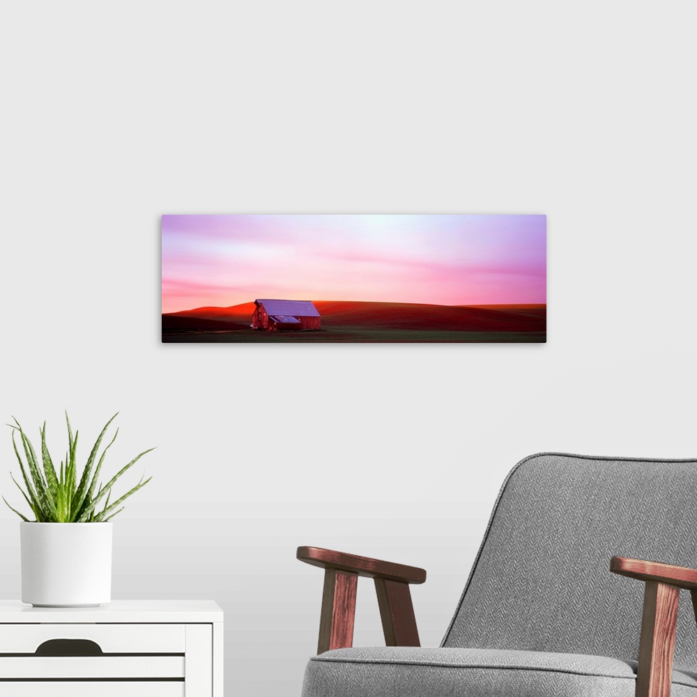 A modern room featuring Barn in a field at sunset, Palouse, Whitman County, Washington State