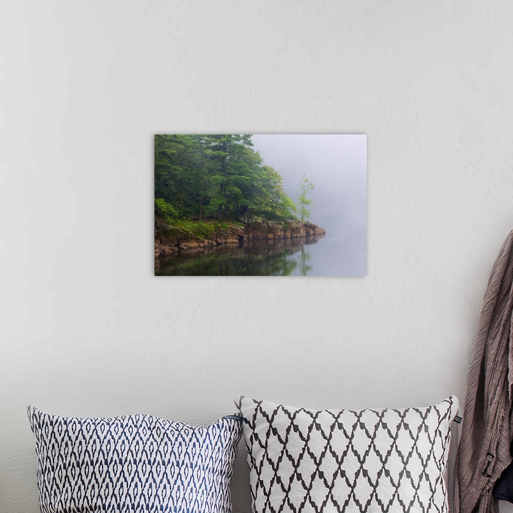 A bohemian room featuring Basalt cliffs of The Dalles in fog, Saint Croix River, Interstate State Park, Minnesota