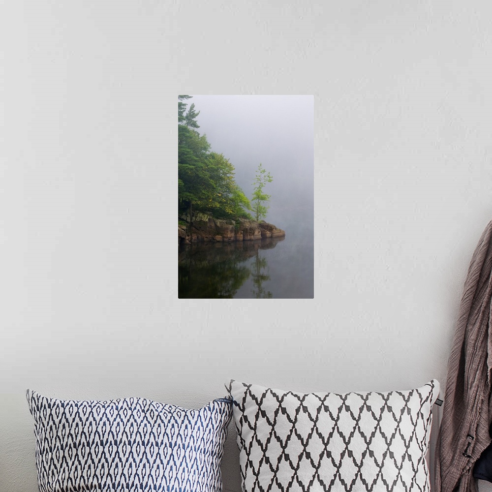 A bohemian room featuring Basalt cliffs of The Dalles in fog, Saint Croix River, Interstate State Park, Minnesota