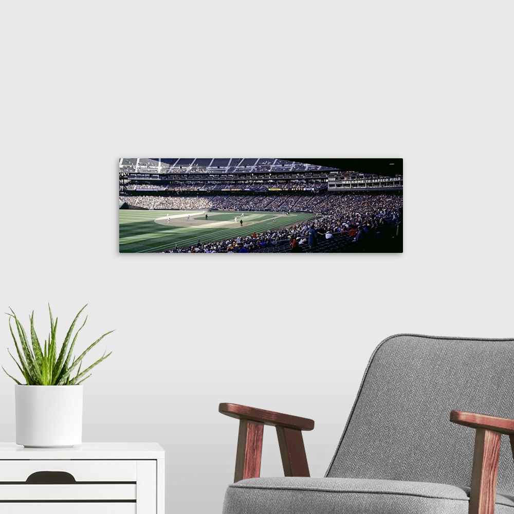 A modern room featuring Baseball players playing baseball in a stadium Safeco Field Seattle King County Washington State