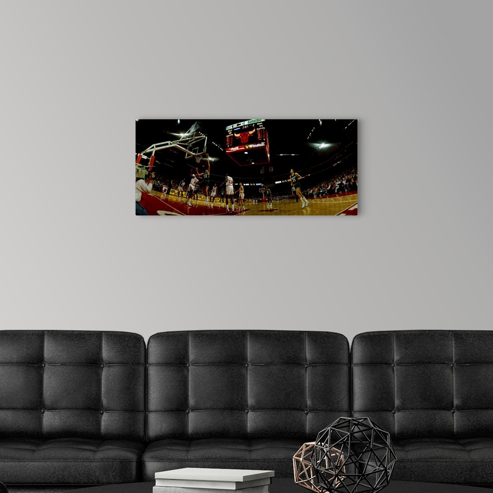A modern room featuring Basketball match in progress, Chicago Stadium, Chicago, Cook County, Illinois