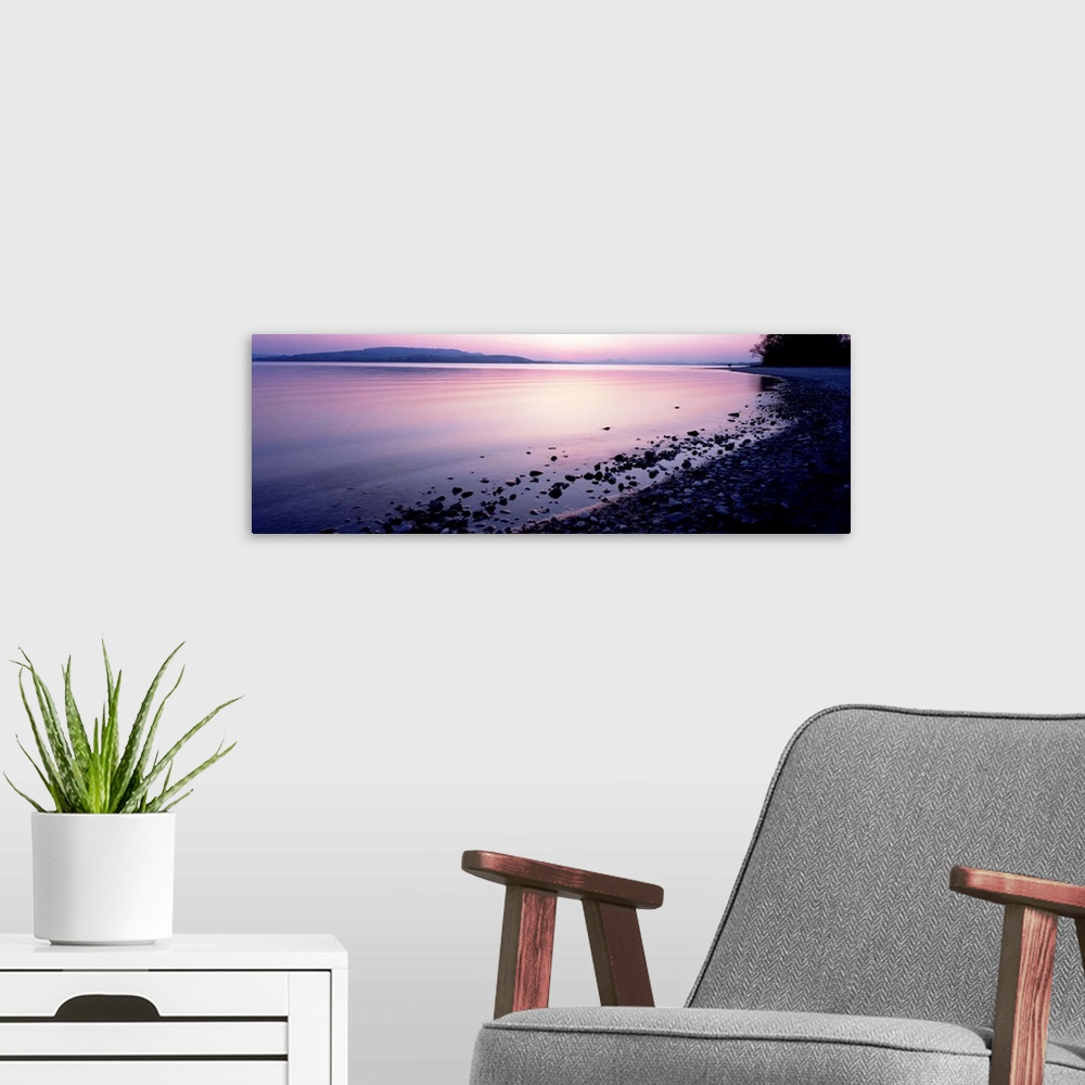 A modern room featuring Beach at sunset, Lake Constance, Germany