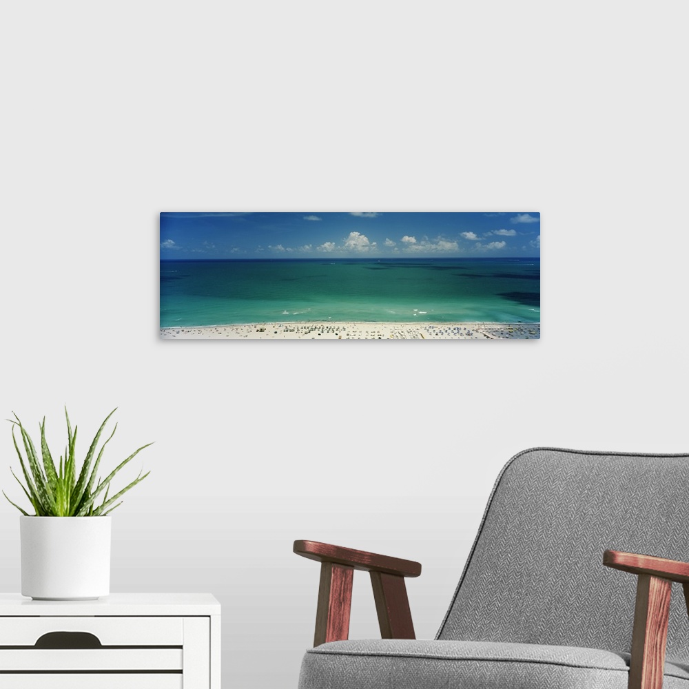 A modern room featuring Panoramic image of the Atlantic ocean and Miami beach in Miami, Florida.