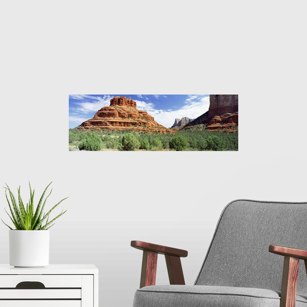 A modern room featuring Panoramic photo on canvas of big rock formations in the desert.