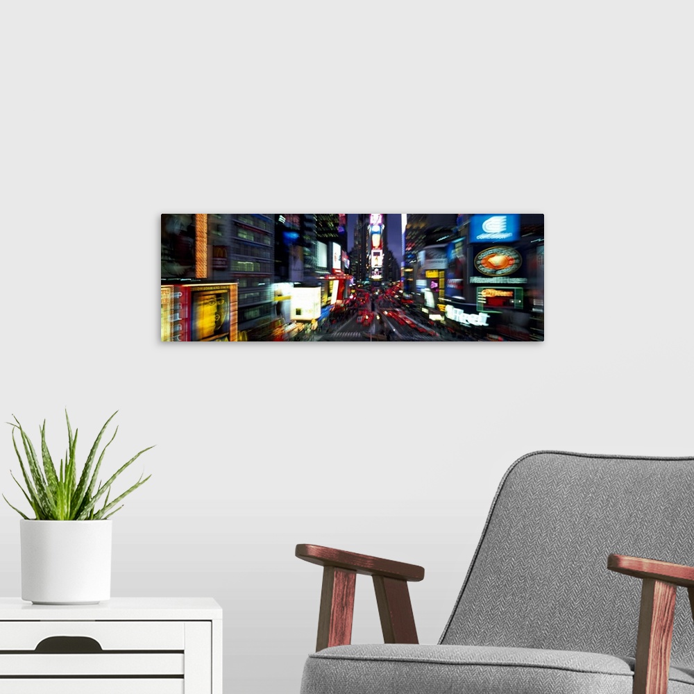 A modern room featuring Blurred view of a city, Times Square, Manhattan, New York City, New York State, USA