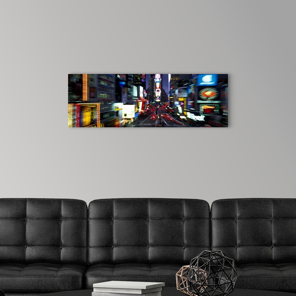 A modern room featuring Blurred view of a city, Times Square, Manhattan, New York City, New York State, USA