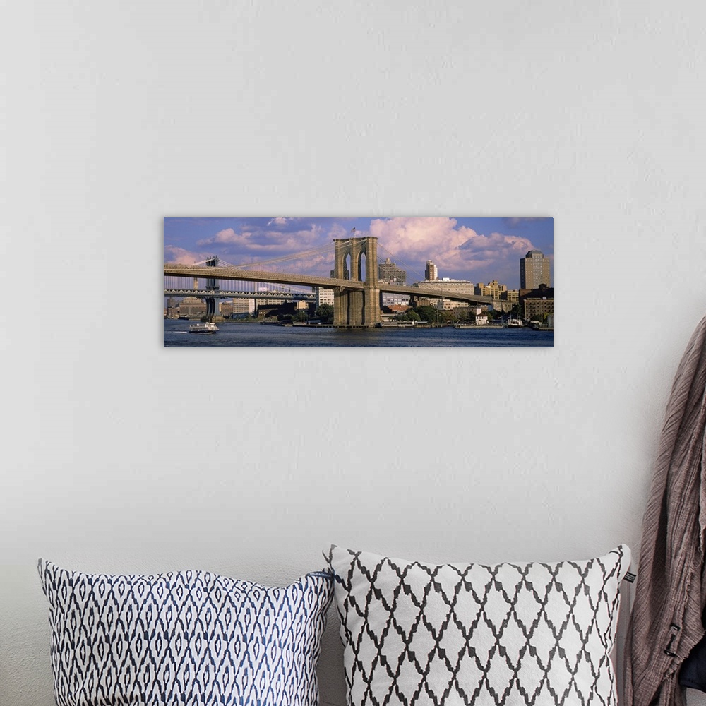 A bohemian room featuring Boat in a river, Brooklyn Bridge, East River, New York City, New York State