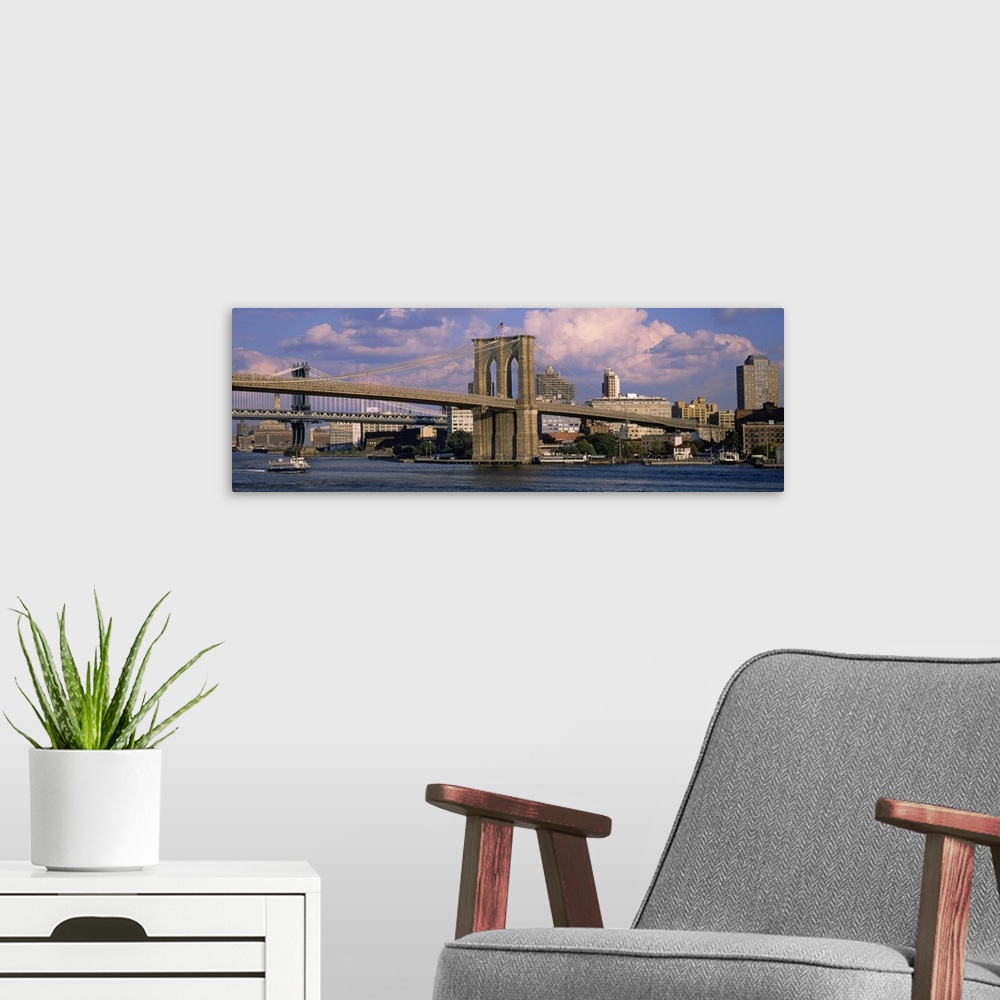 A modern room featuring Boat in a river, Brooklyn Bridge, East River, New York City, New York State