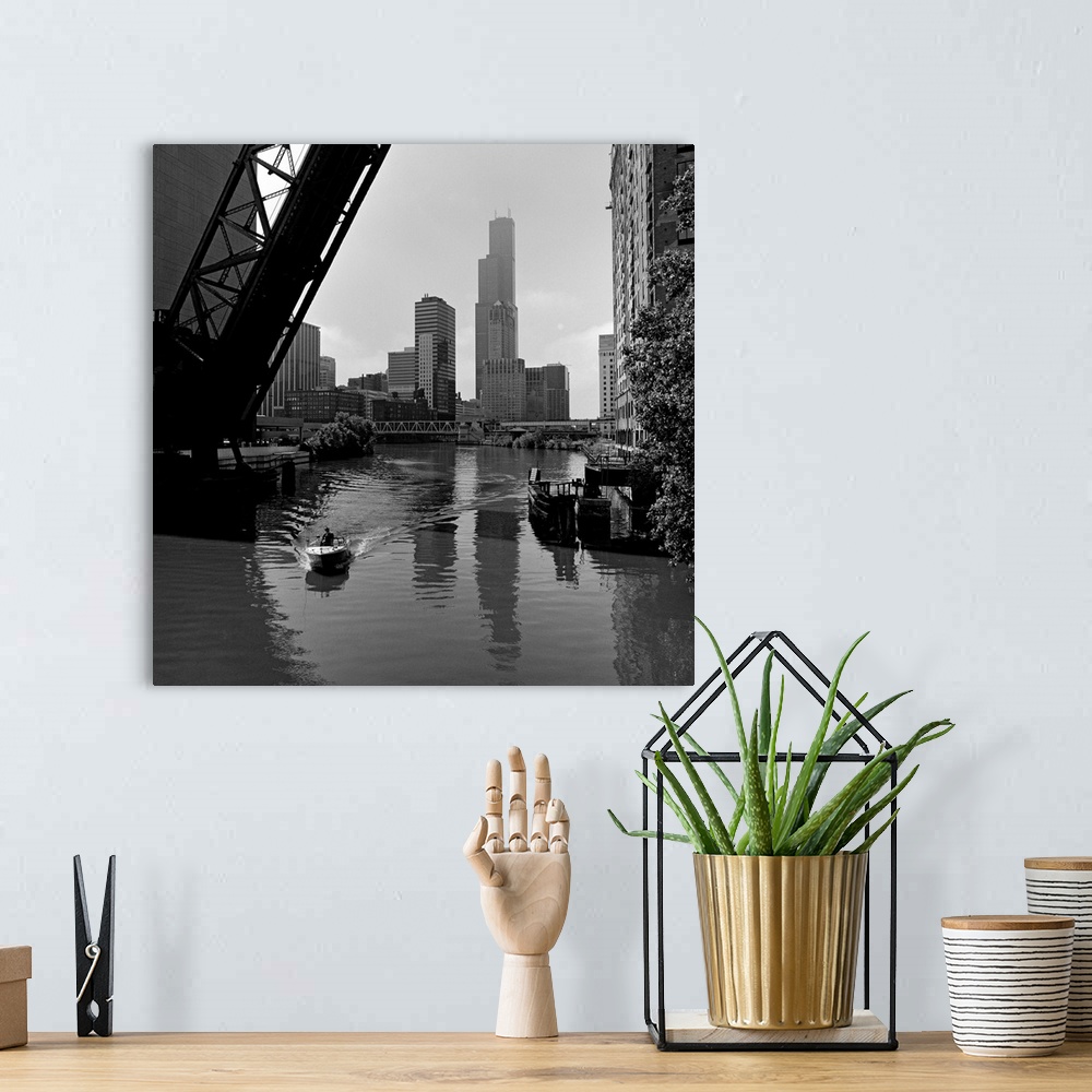 A bohemian room featuring Boat in a river, Chicago River, Chicago, Cook County, Illinois, USA
