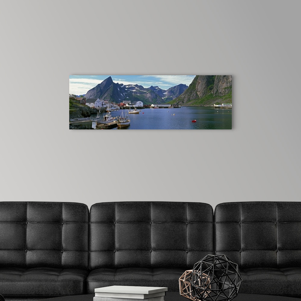 A modern room featuring Boats and cottages in Reine Harbour, Lofoten Islands, Norway