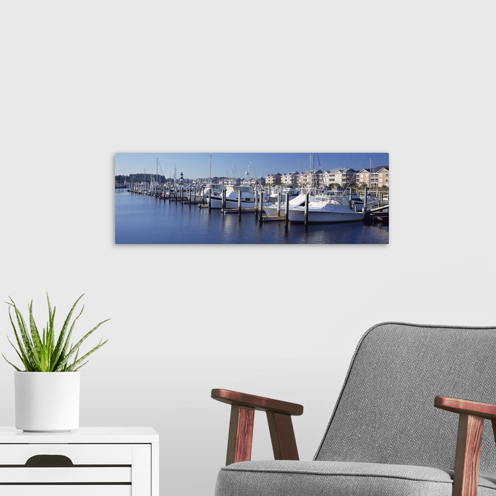 A modern room featuring Boats docked at a harbor, Little River, South Carolina