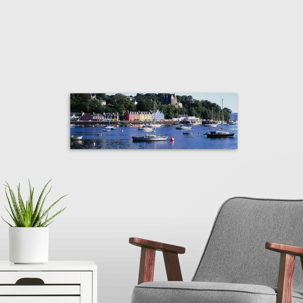 A modern room featuring Boats docked at a harbor, Tobermory, Isle of Mull, Scotland