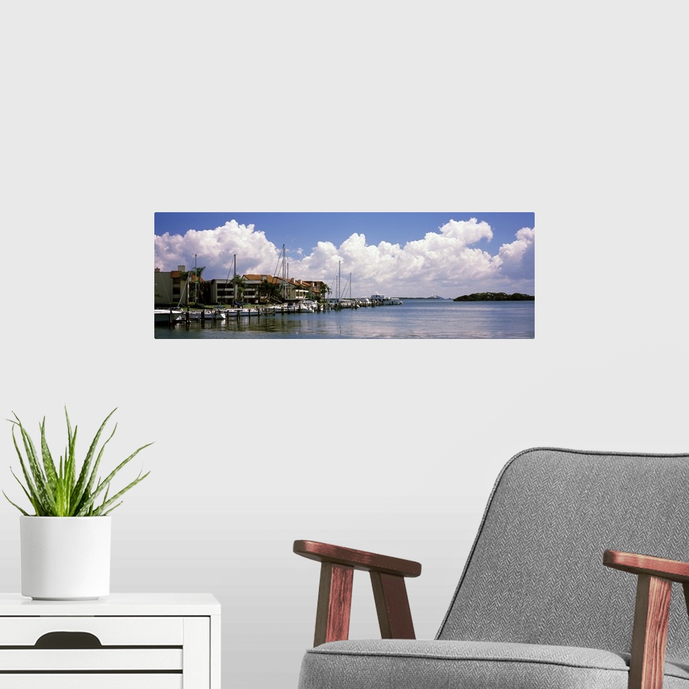 A modern room featuring Boats docked in a bay Cabbage Key Sunshine Skyway Bridge in Distance Tampa Bay Florida