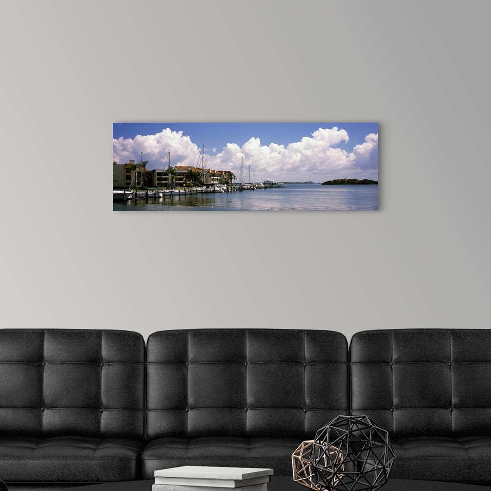 A modern room featuring Boats docked in a bay Cabbage Key Sunshine Skyway Bridge in Distance Tampa Bay Florida