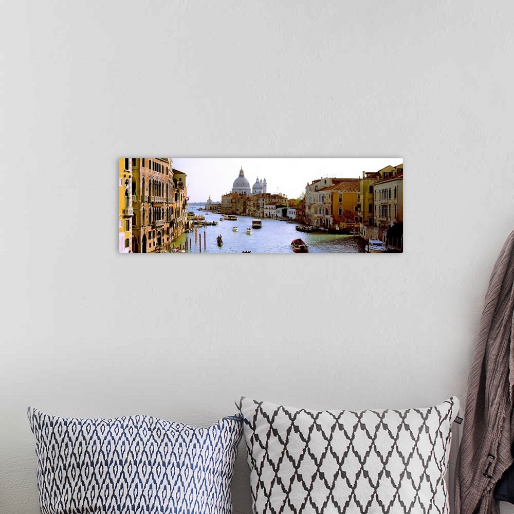 A bohemian room featuring Large panoramic photograph of the busy Grand Canal in Santa Maria della Salute, Venice, Veneto, I...