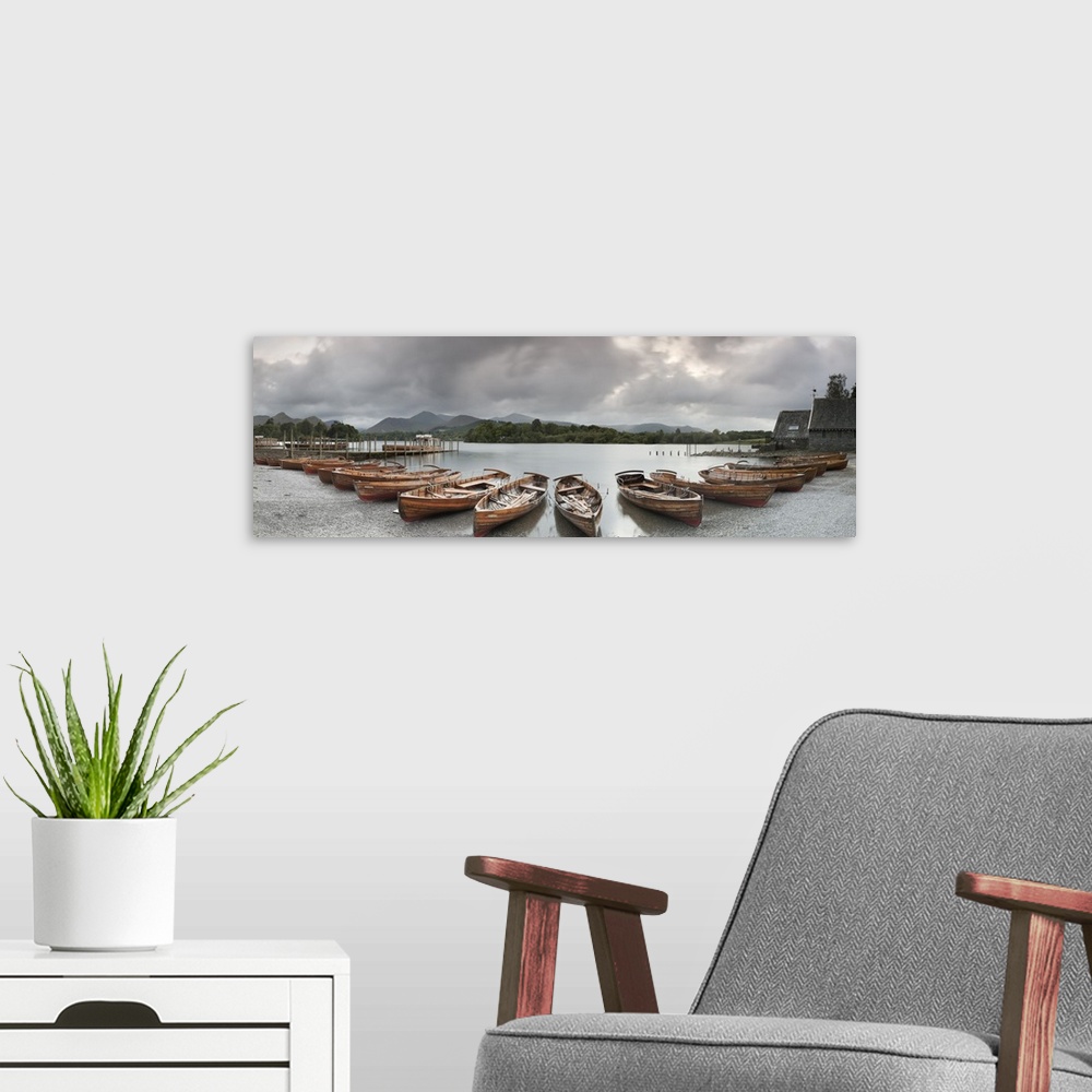 A modern room featuring Boats in a lake, Derwent Water, Keswick, English Lake District, Cumbria, England
