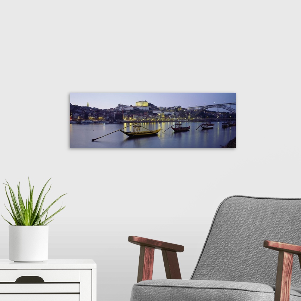 A modern room featuring Boats in a river, Douro River, Porto, Portugal