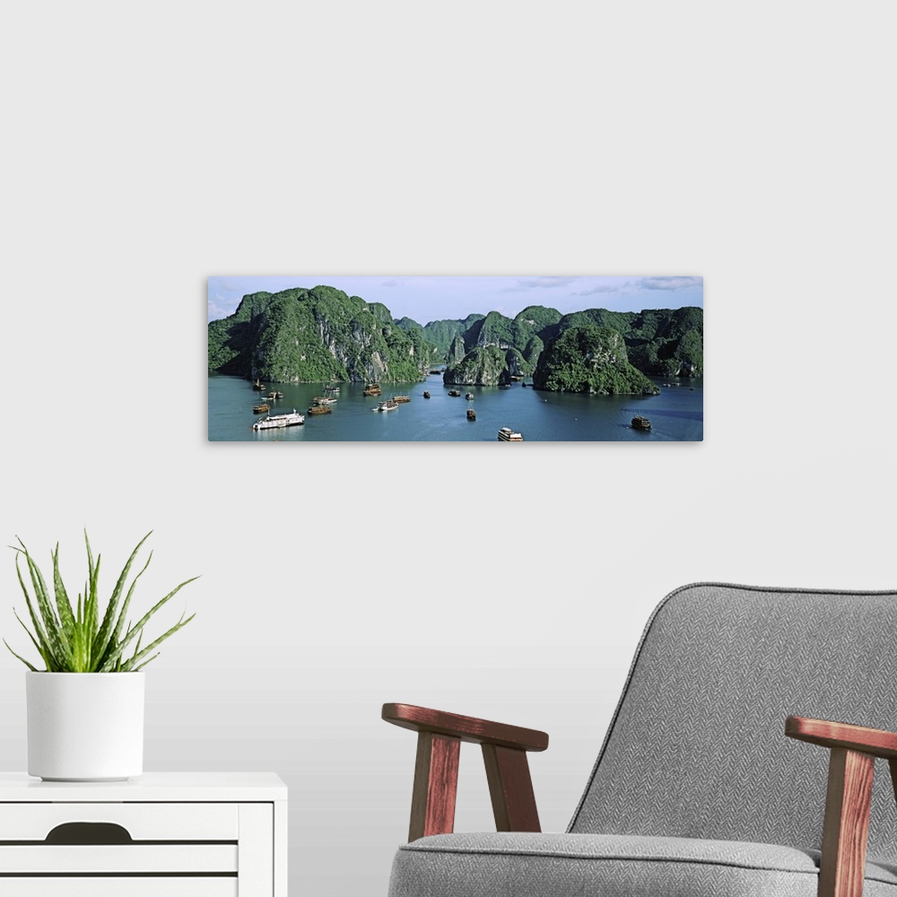 A modern room featuring Boats in Halong Bay, Gulf of Tonkin, Vietnam