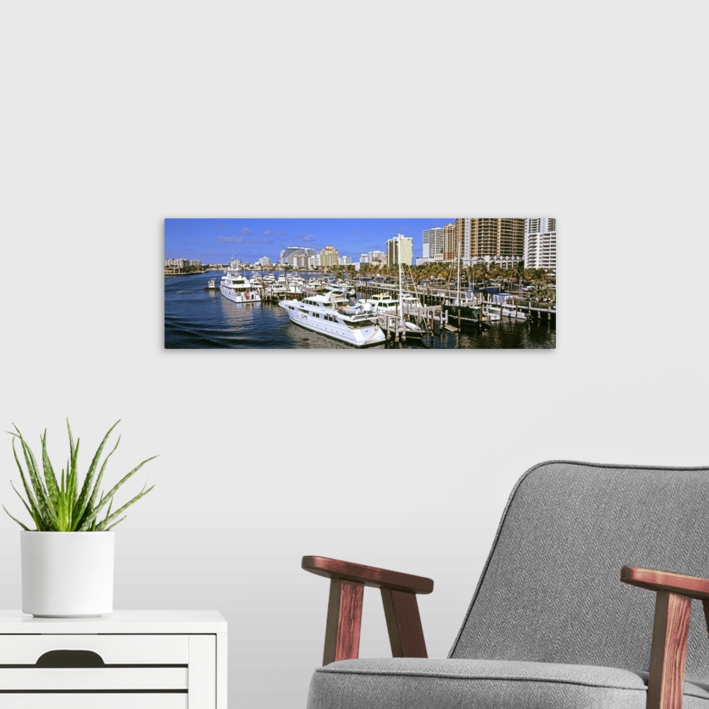 A modern room featuring Boats moored at a harbor, Fort Lauderdale, Broward County, Florida
