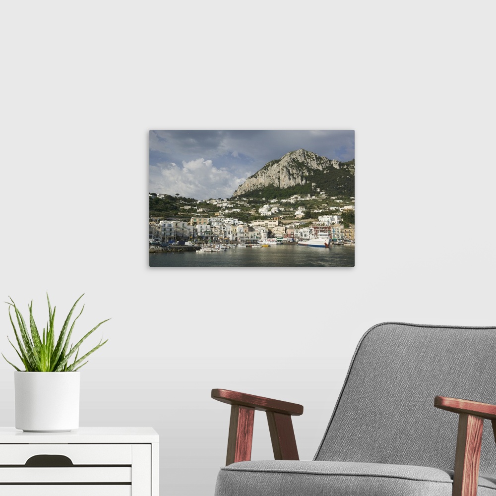 A modern room featuring Boats moored at a port, Capri, Naples, Campania, Italy