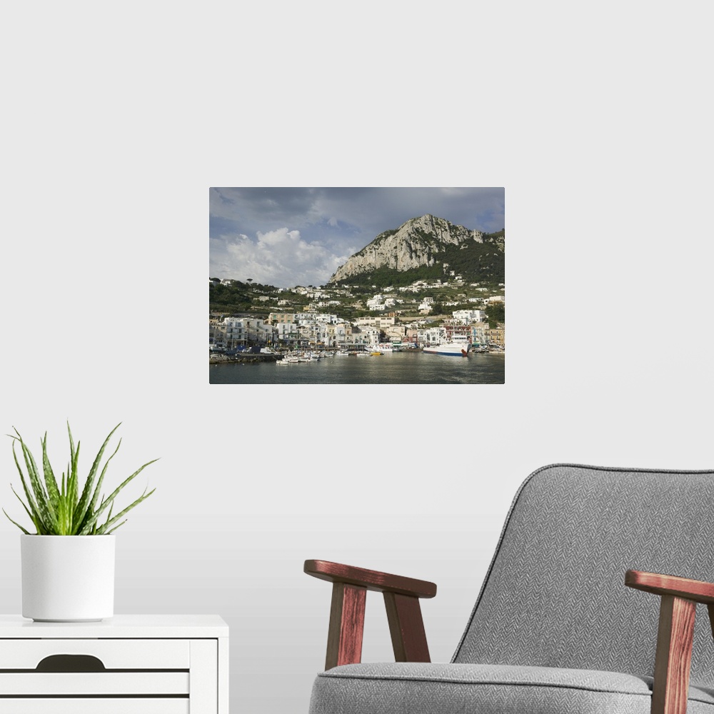 A modern room featuring Boats moored at a port, Capri, Naples, Campania, Italy
